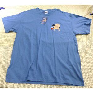 NWT Dog Is Good Blue Graphic Tee "Never Drink Alone" L